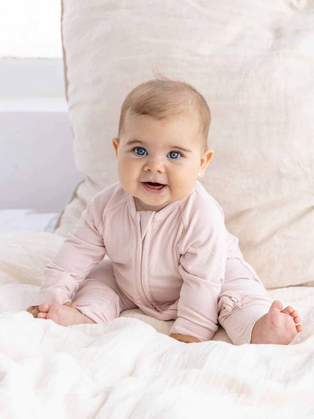 Mameluco con cierre Soft Pink Ribbed Bamboo