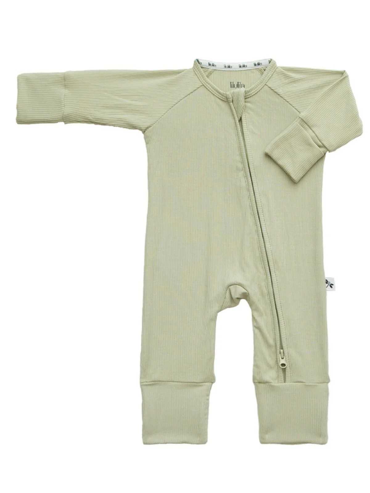 Mameluco con cierre Green Ribbed Bamboo