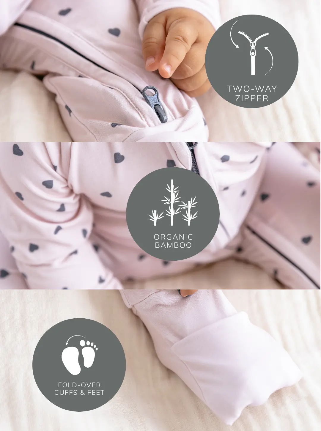 Mameluco con cierre Little Hearts Bamboo